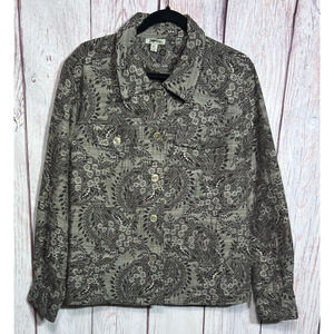 J Bee Womens Shirt Jacket Embroidered Long Sleeve Button Up Gray XL